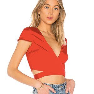 Super down red wrap tie cropped top